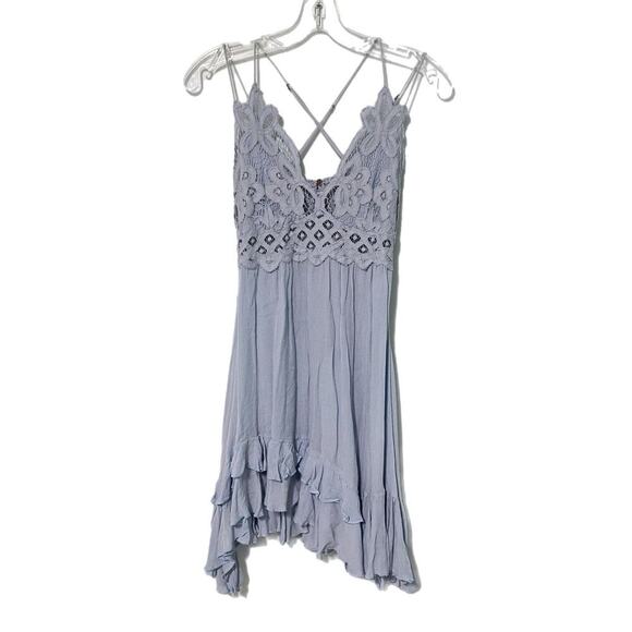Free People Adella Slip Dress Lavender Lace Babydoll Fairy Boho Ruffles Sz Small - Picture 1 of 11